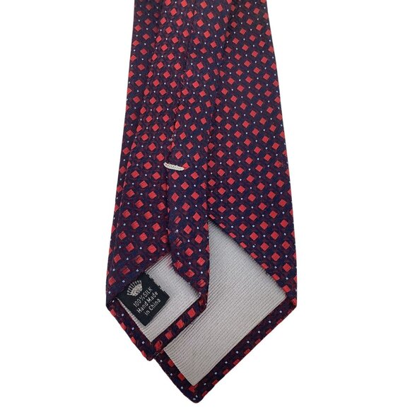 Mens Brooks Brothers Silk Tie  62" Red & Navy Diamond Pattern - Picture 4 of 6